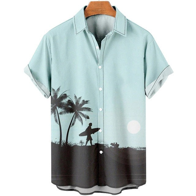 Men's Casual Slim Beach 3D Printed Short Sleeve Shirt