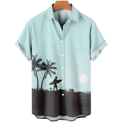 Men's Casual Slim Beach 3D Printed Short Sleeve Shirt