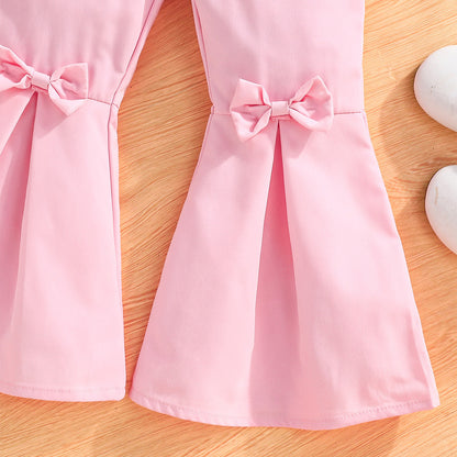 Girls' Mesh Sleeve Top Bell-bottom Pants Suit