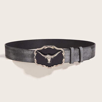 Retro Domineering Epoxy Cattle Head Buckle Women's Casual Men's Jeans Strap Personality Belt
